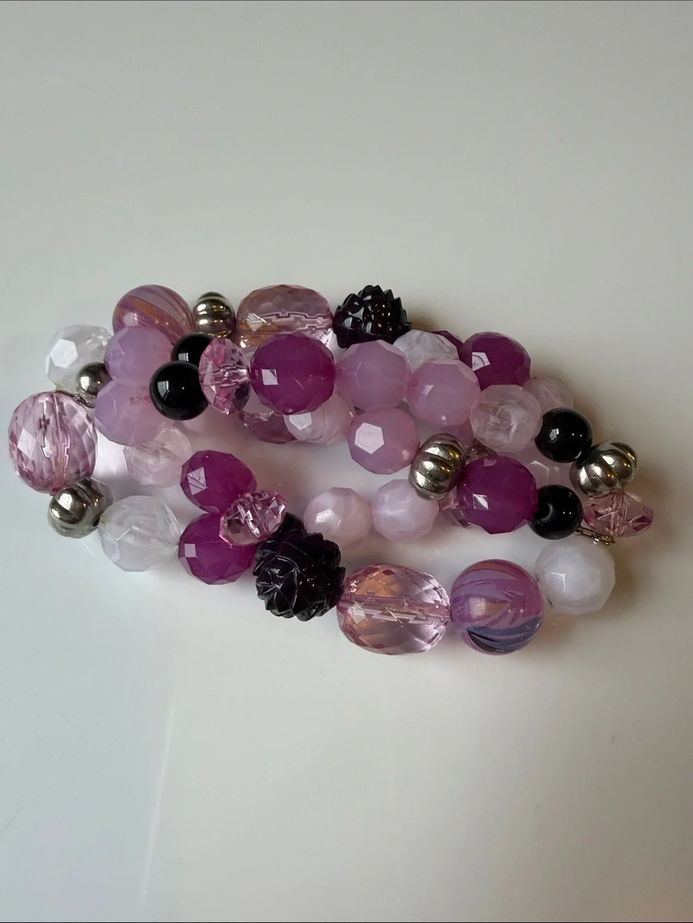 Handcrafted Pink & Purple Beaded Stretch Bracelet Stack